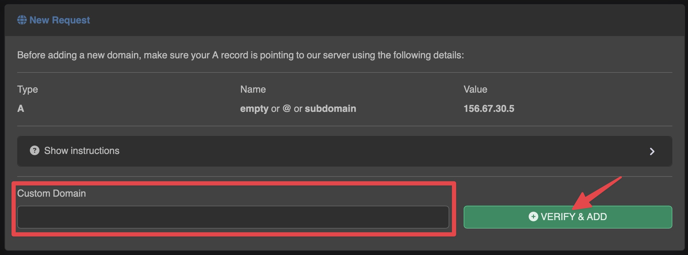 Custom Domains - Verify and Add request