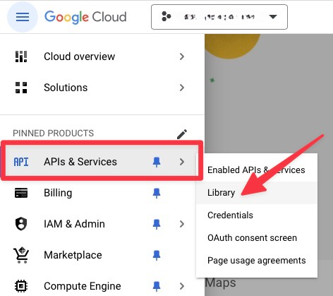 APIs and Services Library menu