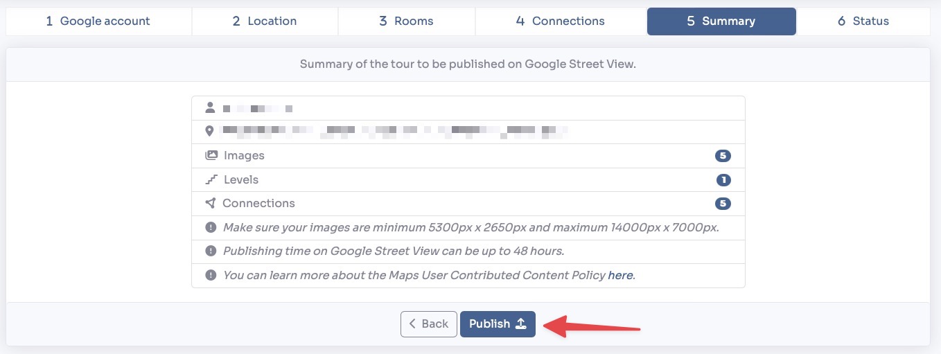 Summary and Publish button