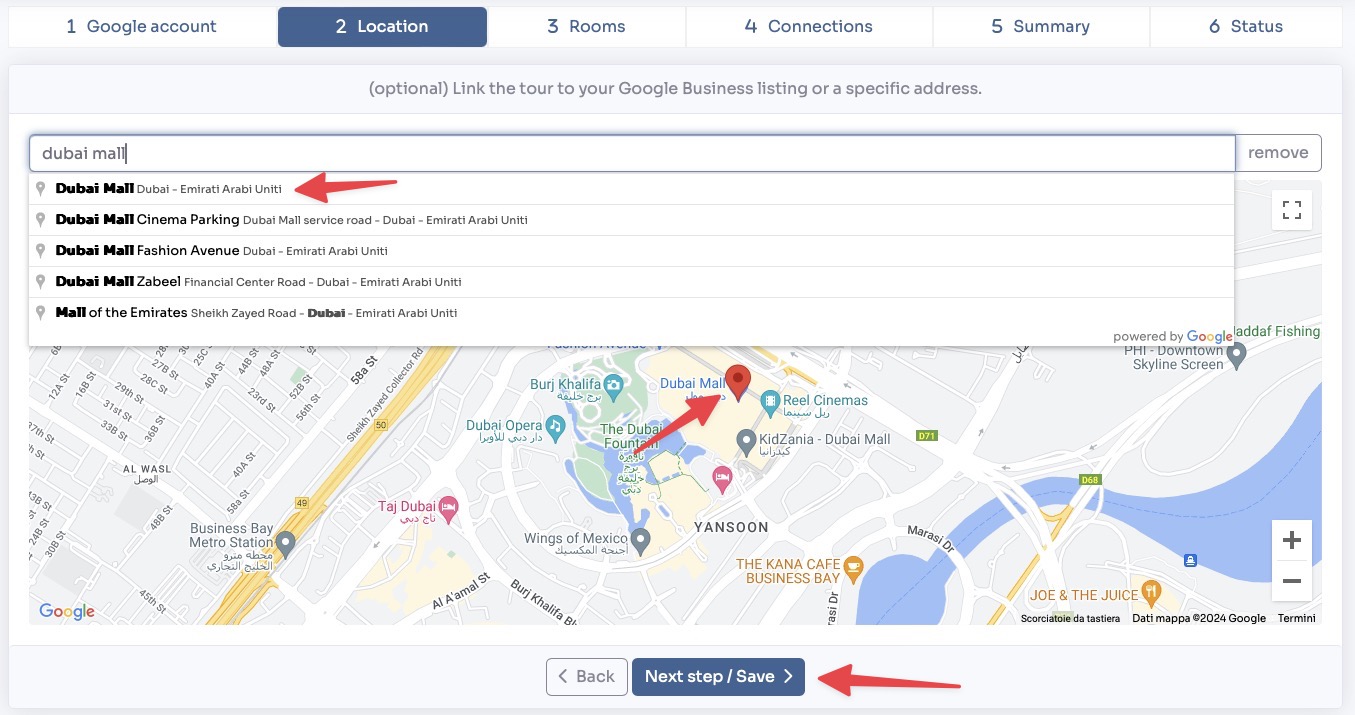 Assign location and Next step Save