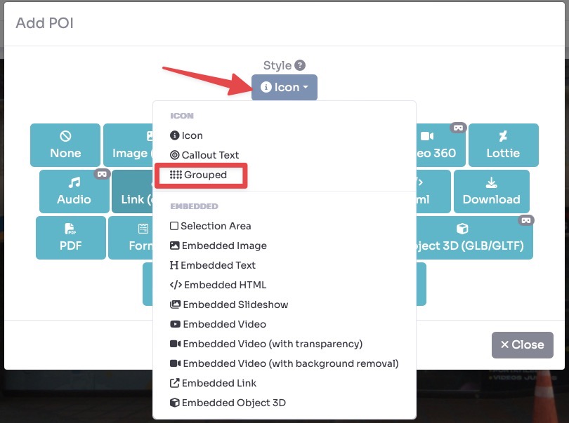 POI style - Grouped with Multiple POIs content