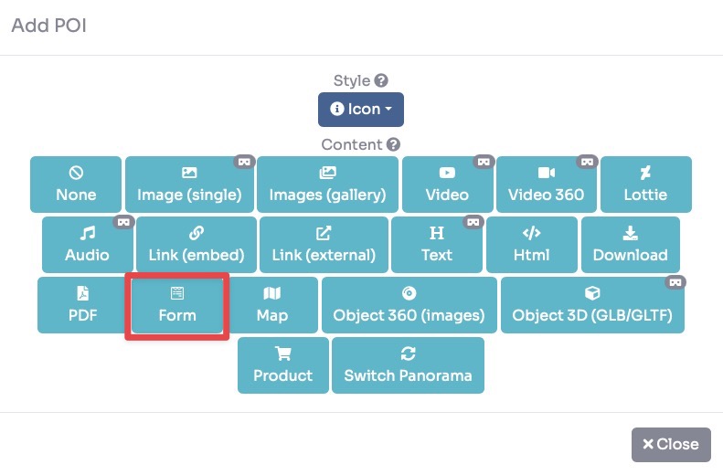 POI style selector - choose Form as content type