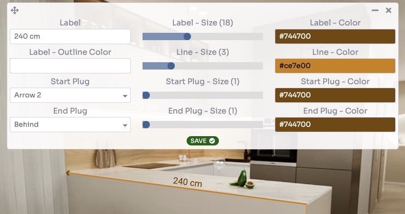 Measurement style editor - customize label, color, size