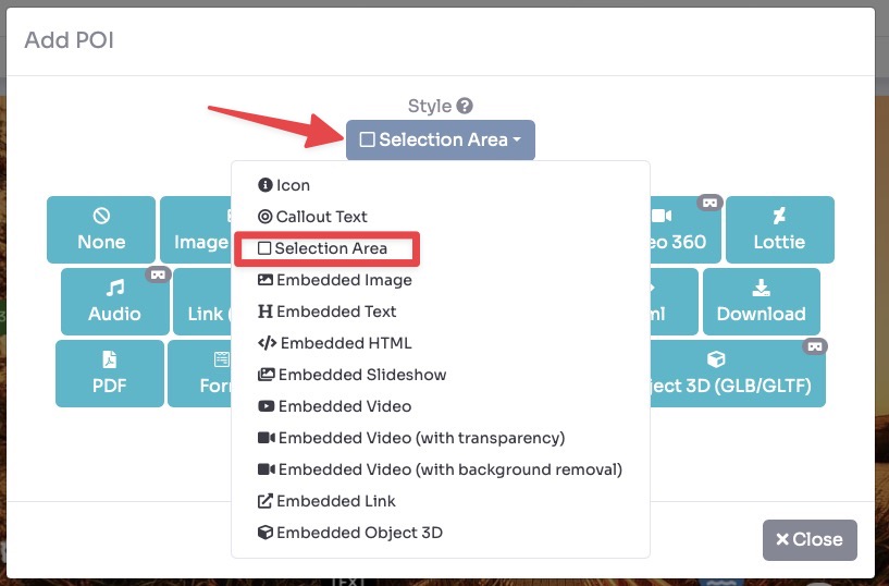 POI style - Selection Area selected