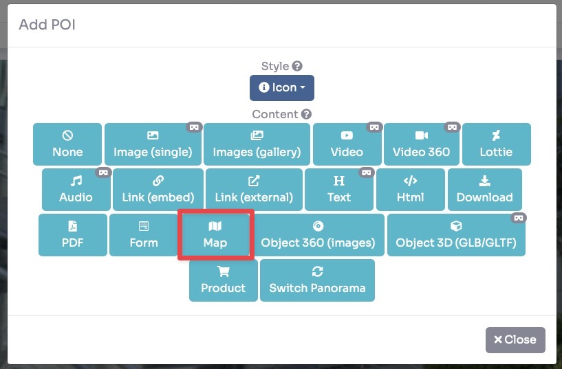 POI style selector - choose Map as content type