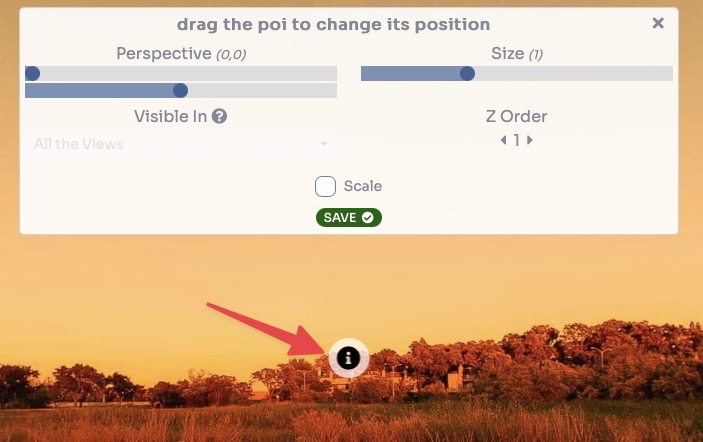 Drag the POI map icon to reposition it on the panorama