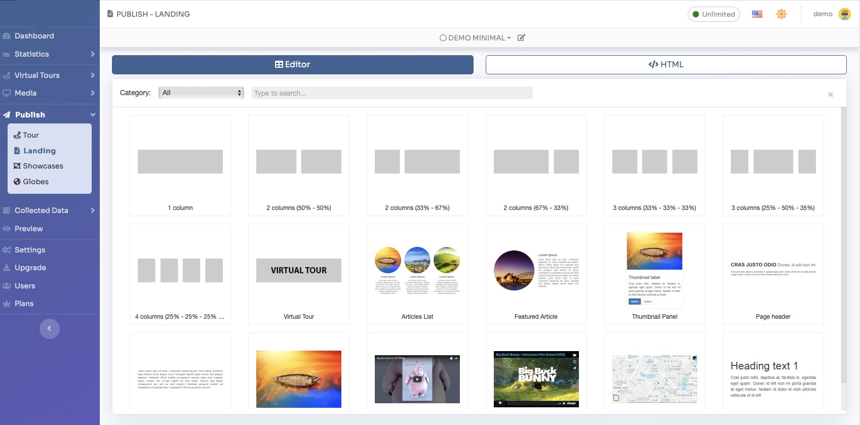 Landing page elements list