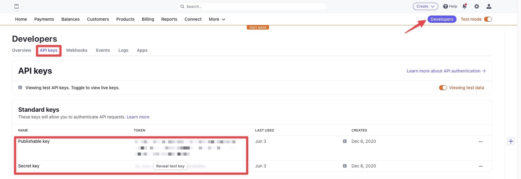 Stripe API keys configuration