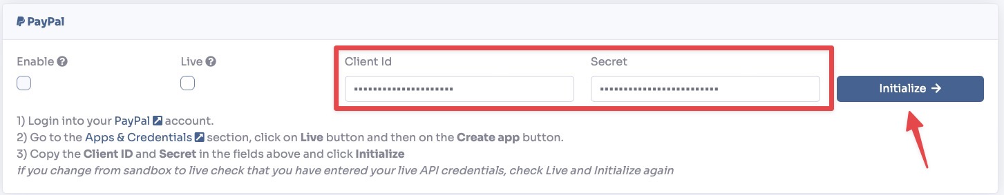 Save payment configuration