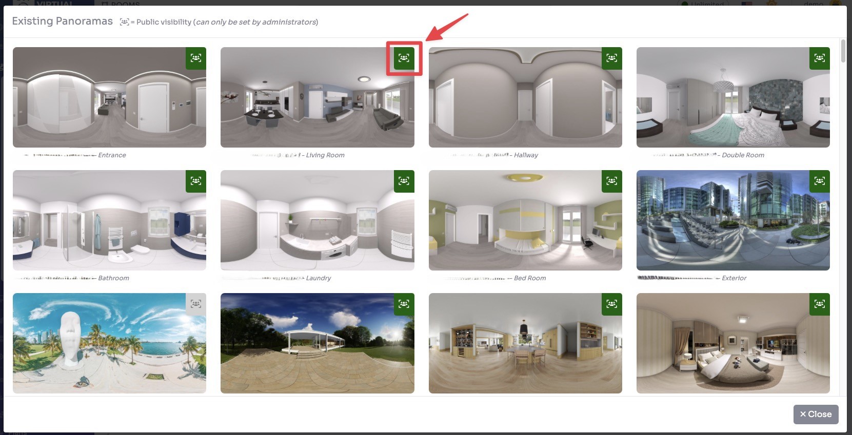 Make panorama public button