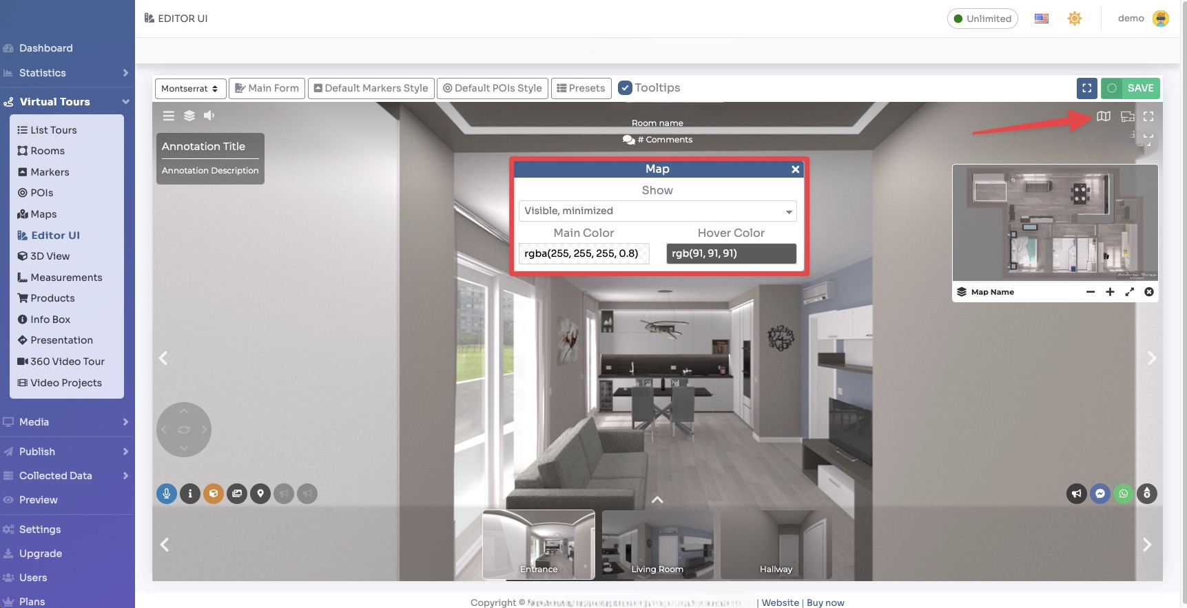 Editor UI - Location icon and gear button