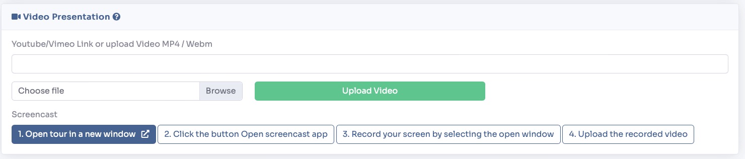 Video Presentation mode - screencast and video URL options