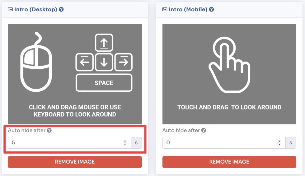 Upload intro image and set visibility duration