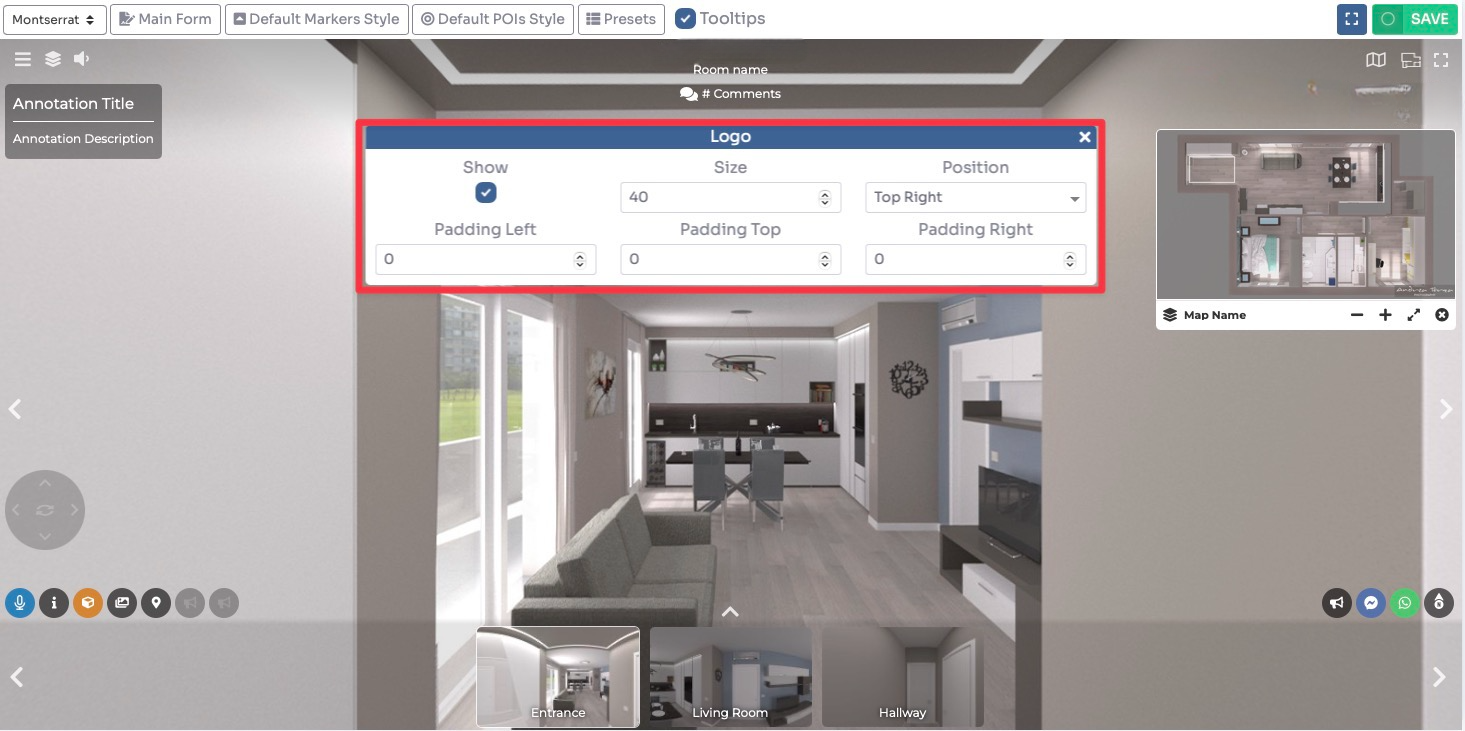 Editor UI - click Logo box to adjust size and position