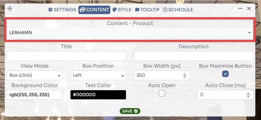 Content - Product field - select product to assign to POI