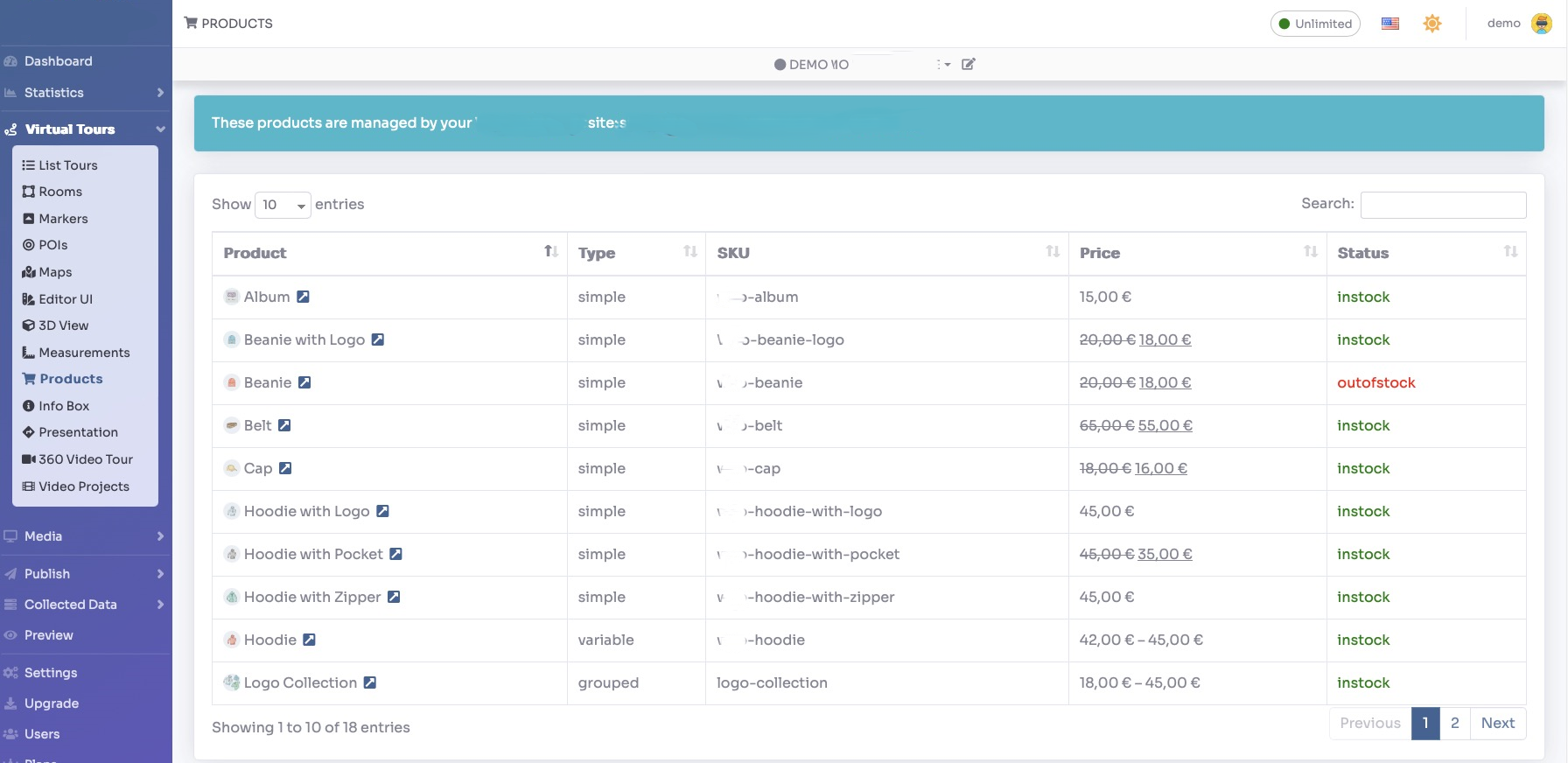 Products list from WooCommerce store