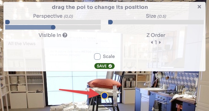 Drag POI product icon to reposition it on the panorama