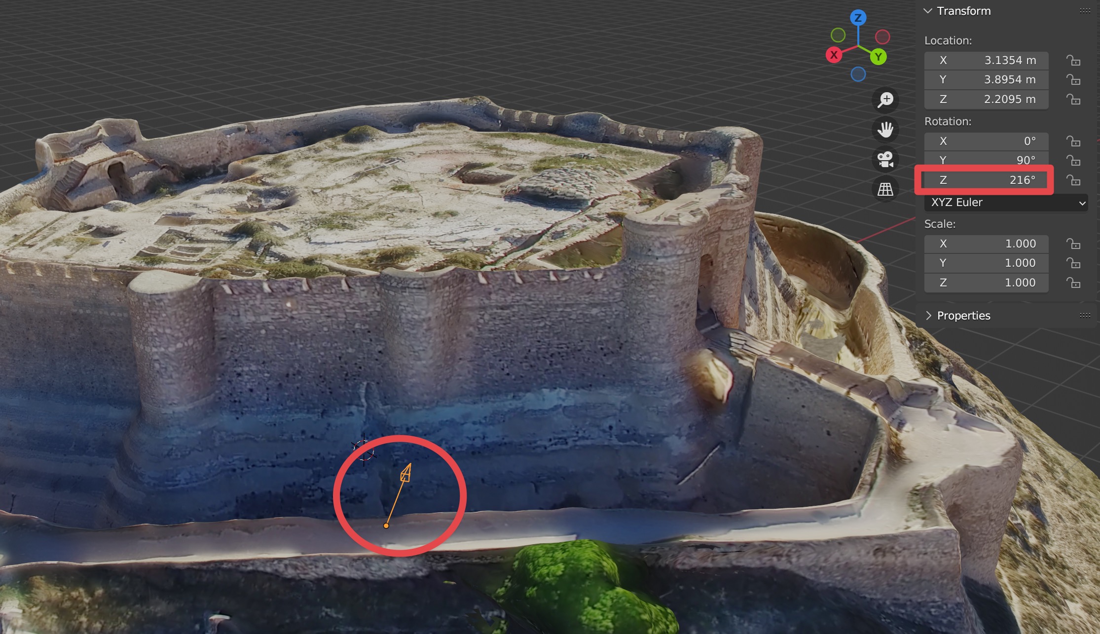 Blender - set rotation values X:0, Y:90, Z: photo direction