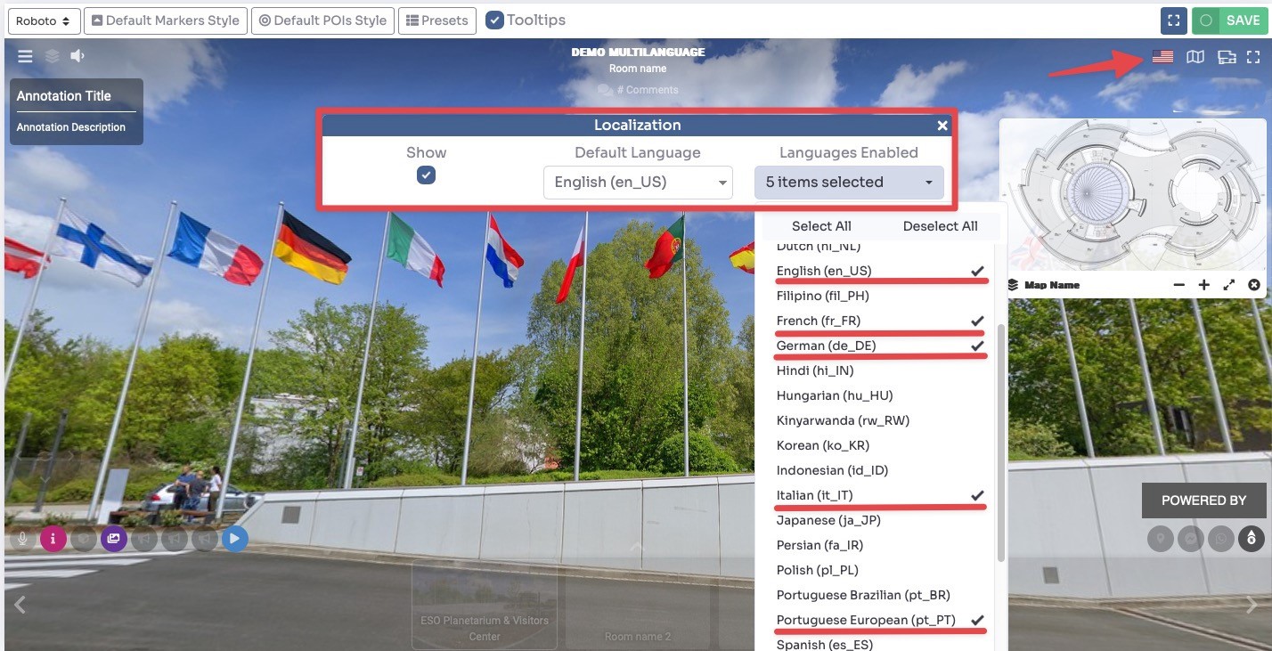 Language icon in Editor UI